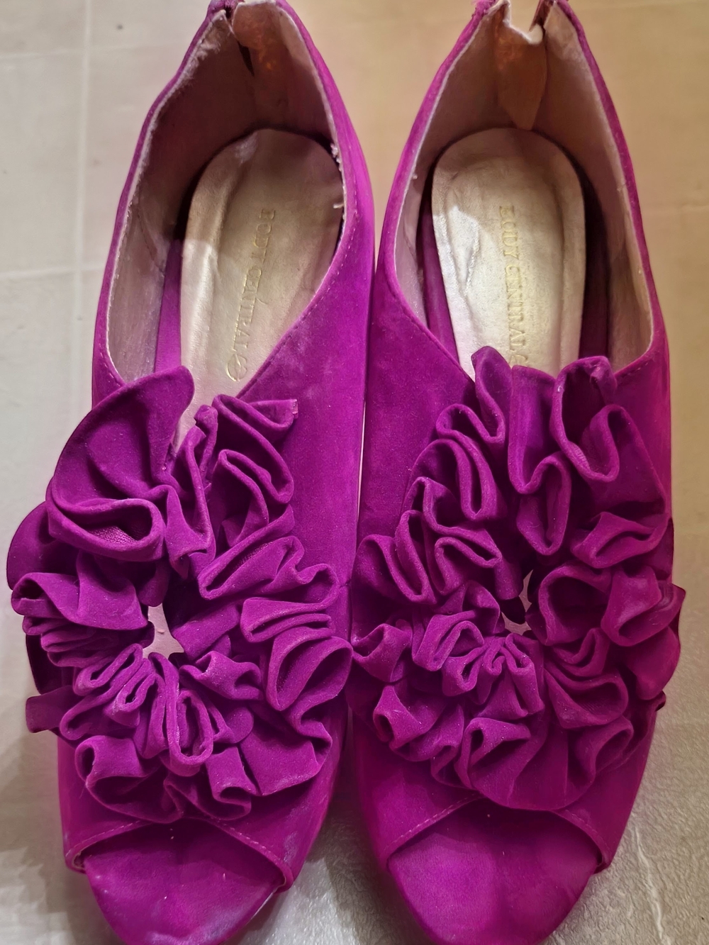 Body Central Magenta Ruffle Peep-Toe Heels